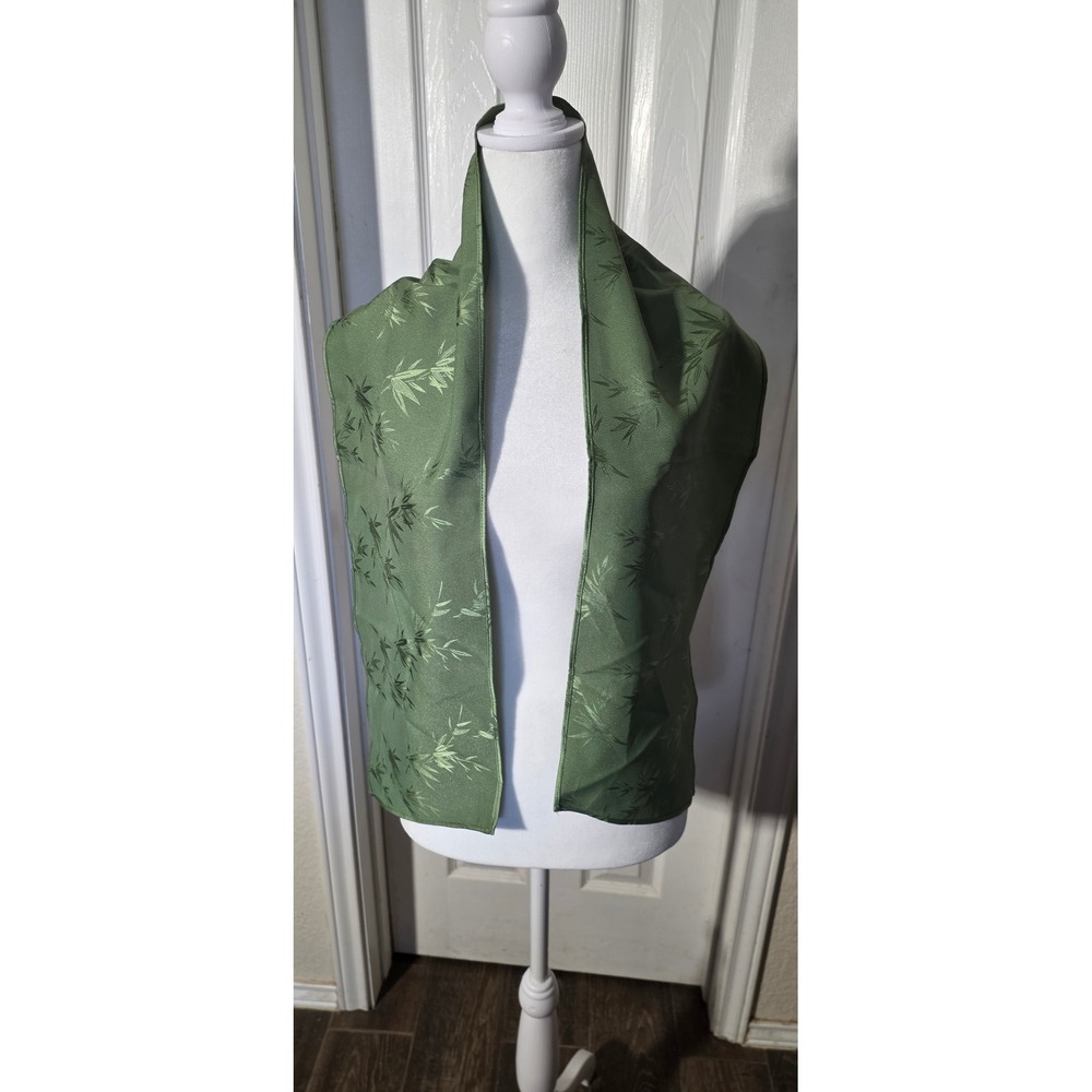 Sage Green Bamboo Leaf Jacquard Satin Rectangular Scarf Tonal Green Accessory